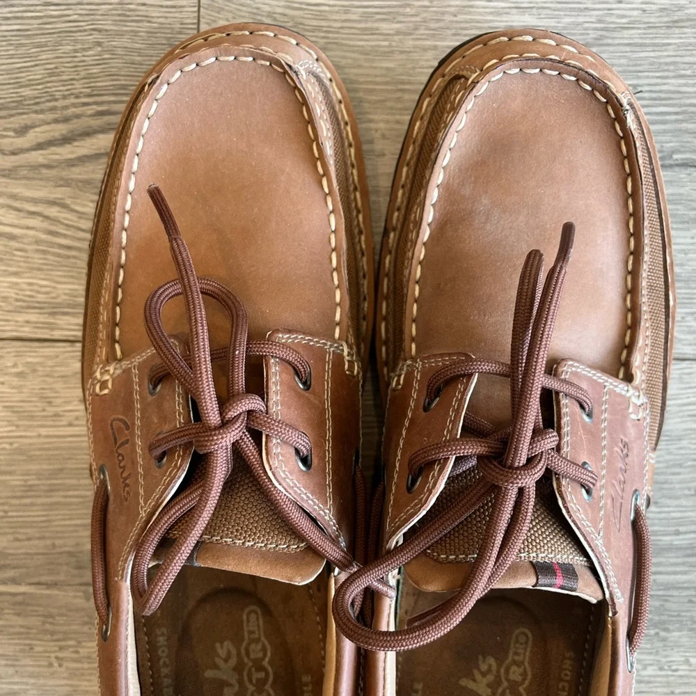 Clarks Men's Waterloo Boat Shoe Brown Leather Pull On Ortholite Footbed Size 11